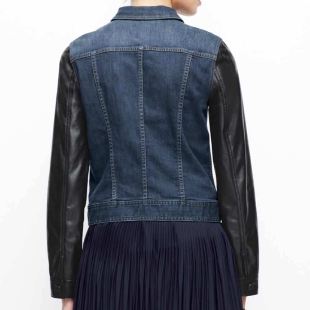 Ann Taylor denim jacket with vegan leather sleeves
